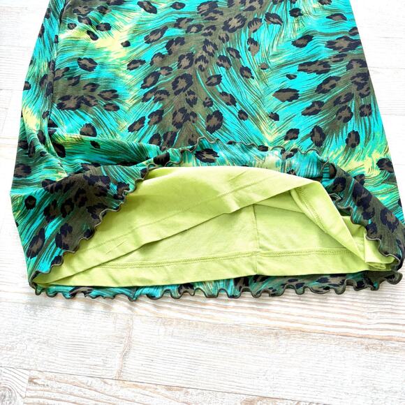 Vintage 90's Y2K Guess Mesh Lace Trim Slip Dress |‎ Leopard Green/Blue Smal - Picture 3 of 9